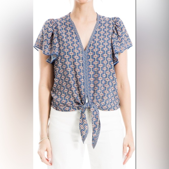 Women’s Max Studio Flutter Sleeve Waist Tie Blouse Size Small NEW WITH TAGS - Picture 1 of 9